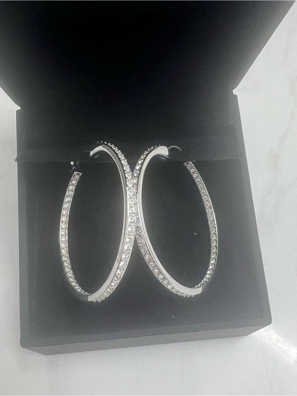 Swarovski Crystal Pave Silver Hoop Earrings - Rhodium plated